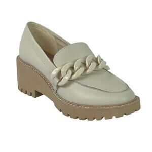 Dolce Vita Haris Loafer Shoes Size 8.5 Ivory Leather Chunky Wedge Slip On Chain